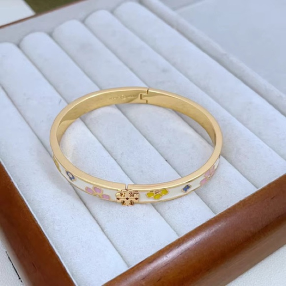 Tory Burch Gold-Tone Enamel Bracelet with Pink, Yellow, Blue Accents - Picture 2 of 3
